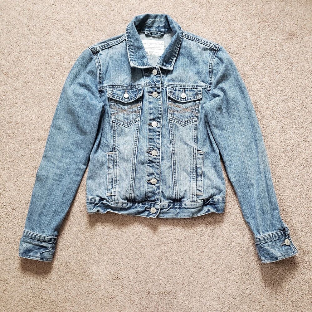 Vintage Y2K Aeropostale Denim Jacket Light Wash Distressed Trucker Women's Siz M